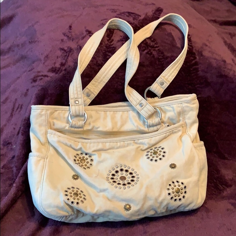 Fossil studded canvas bag